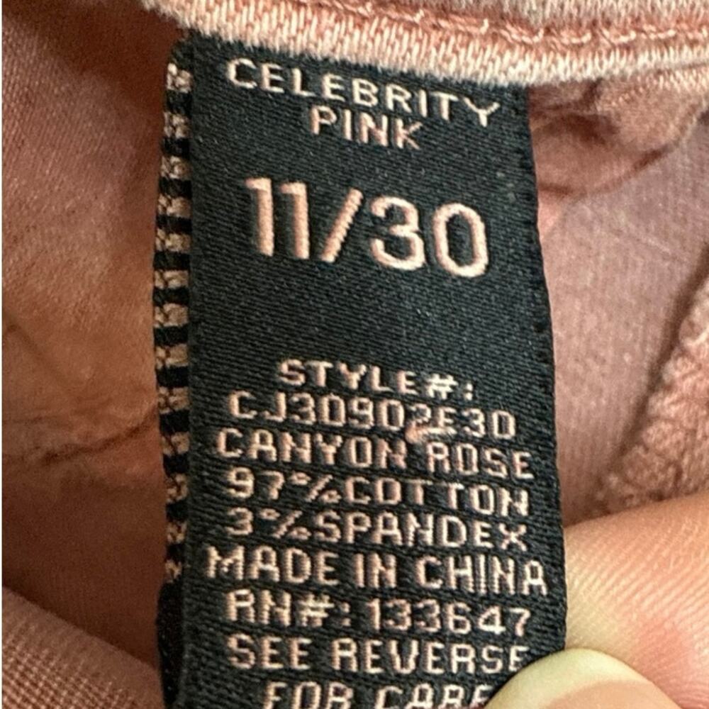Celebrity Pink Dusty Rose Pink Denim Raw Hem Cut off Shorts with Lace Detail - Picture 5 of 6